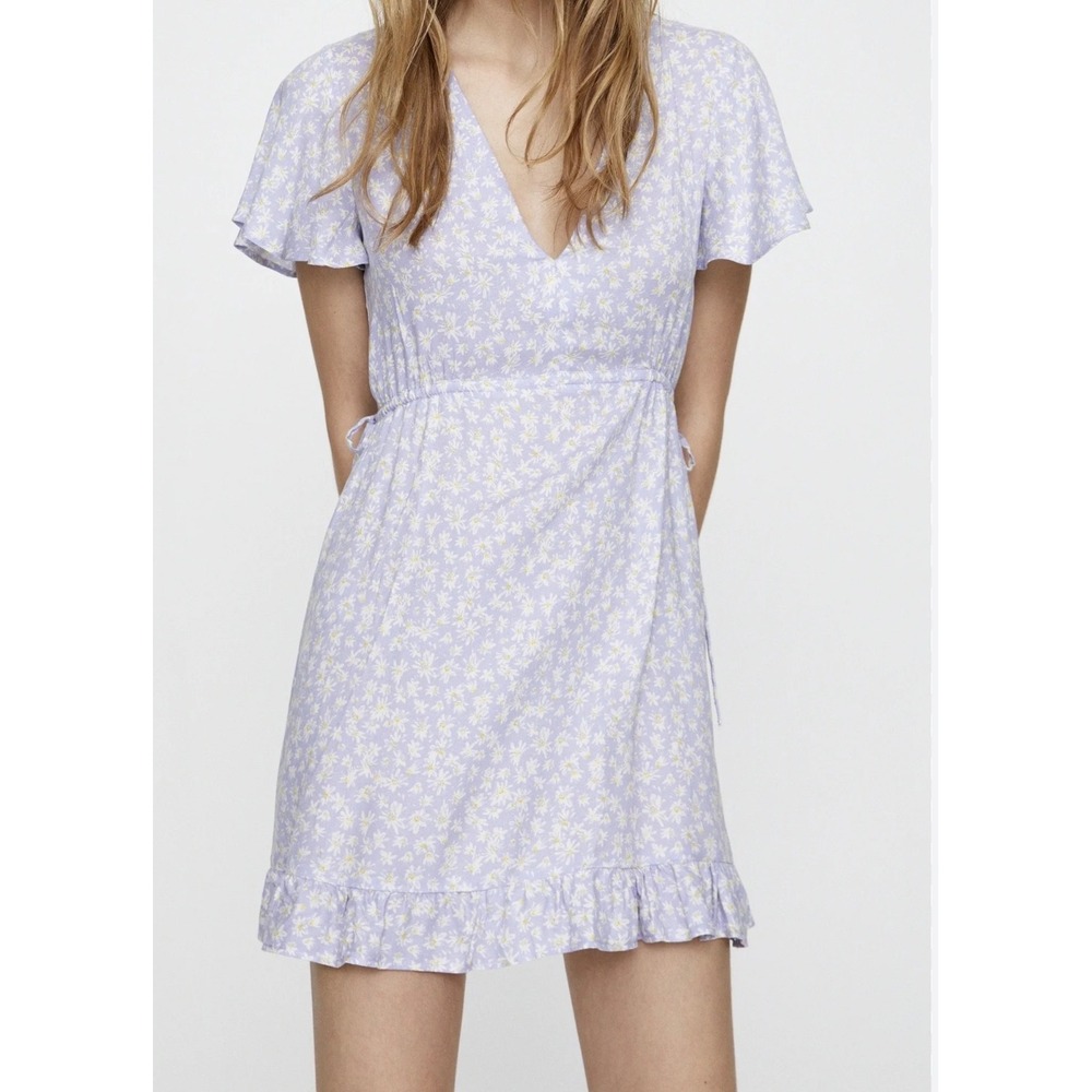 Pull&Bear‎ Floral Mini Dress Womens Medium Lavender Excellent Daisy Ruffle Boho